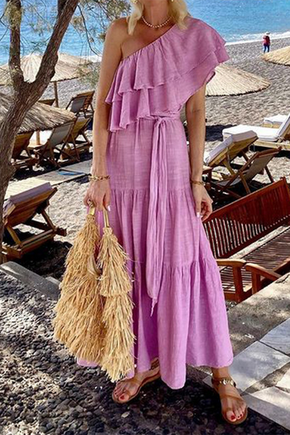 Vestidos sexis irregulares con hombros descubiertos, volantes y cordones en color liso (3 colores)
