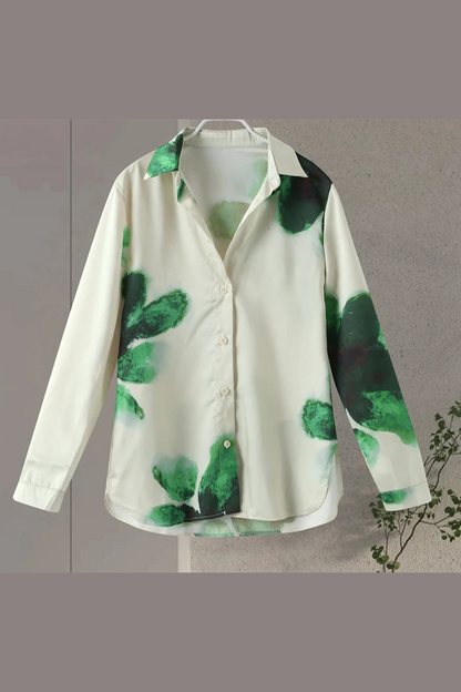 Conjunto de dos piezas informal con estampado de flores, bolsillo, cuello vuelto, manga larga