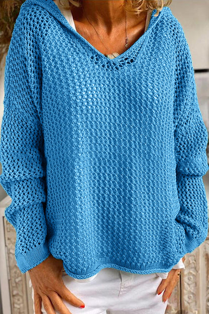 Suéteres casuales de uso diario con capucha y calados de color sólido (6 colores)