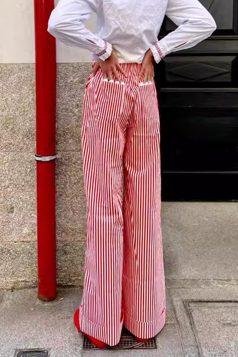Pantalones casuales de diario con estampado completo, holgados, de cintura alta y rectos, con bolsillos y rayas a cuadros (4 colores)