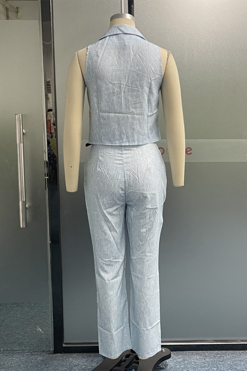 Conjunto informal de dos piezas, sin mangas, con cuello vuelto, botones y color liso para uso diario (3 colores)