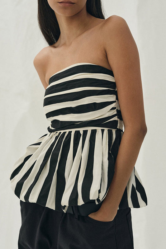 Tops sexys sin tirantes con estampado de rayas en contraste