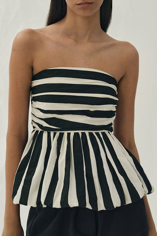 Tops sexys sin tirantes con estampado de rayas en contraste