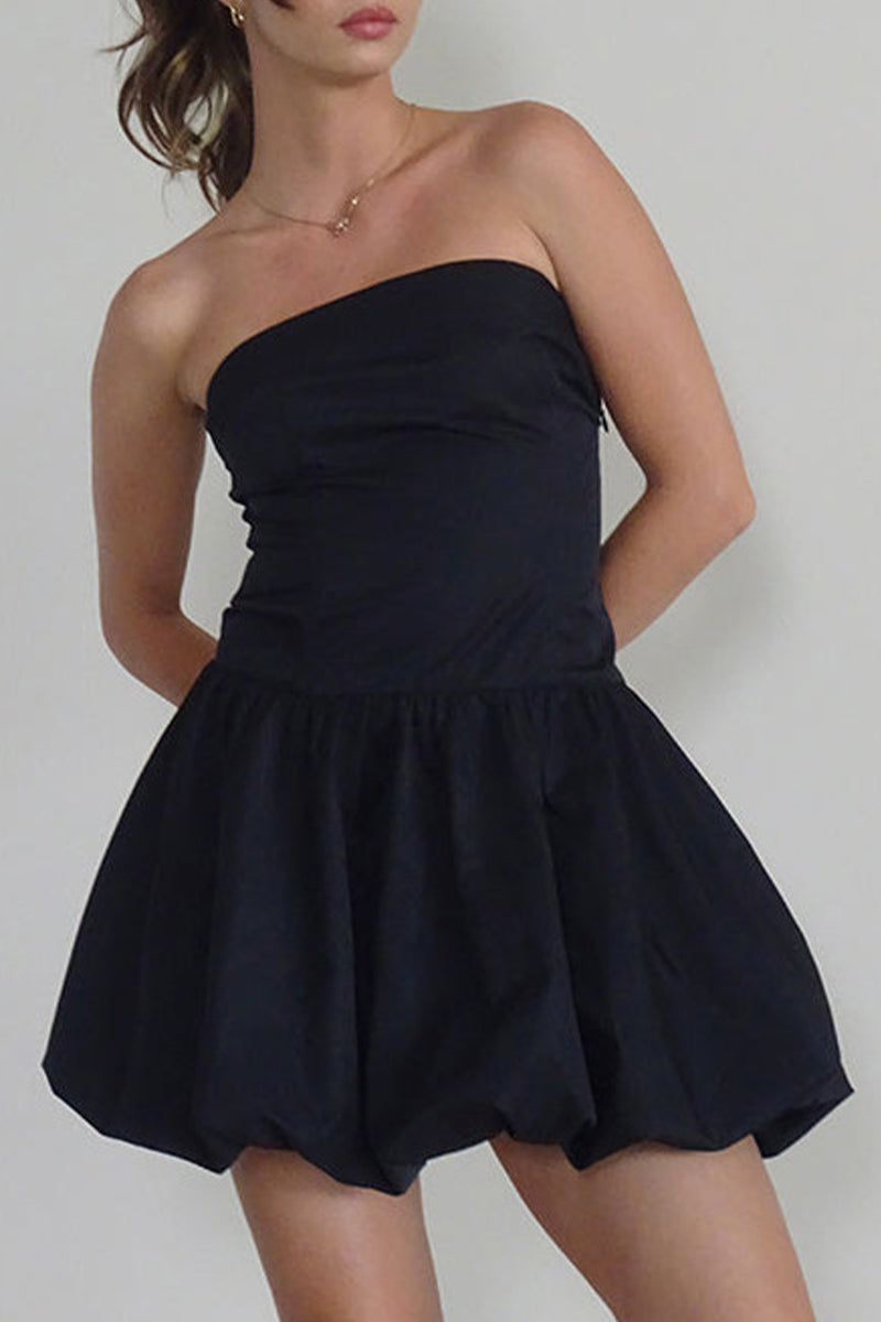 Vestidos sexys de color sólido con frunces y sin tirantes