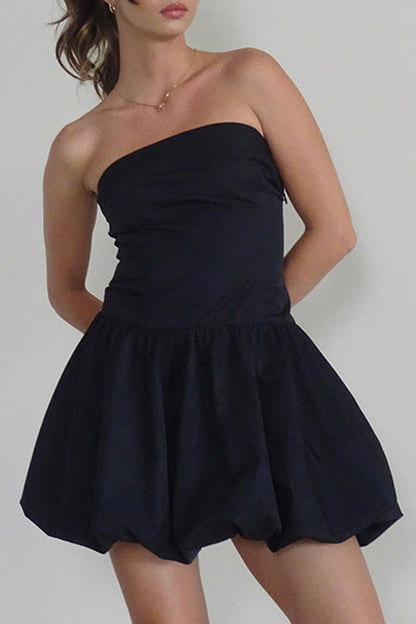 Vestidos sexys de color sólido con frunces y sin tirantes