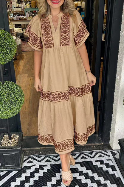 Vestido informal de manga corta con cuello en V y estampado geométrico de patchwork (7 colores)