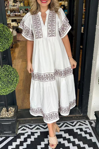 Vestido informal de manga corta con cuello en V y estampado geométrico de patchwork (7 colores)