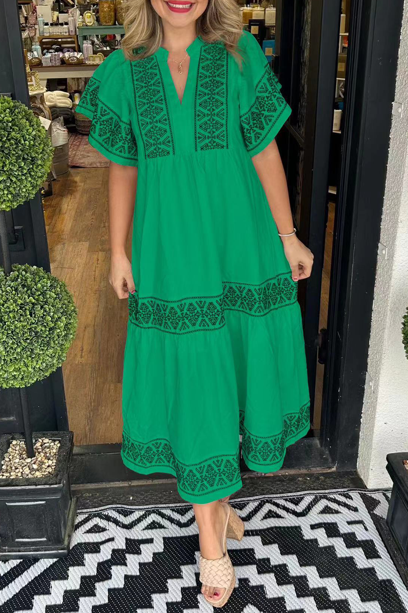 Vestido informal de manga corta con cuello en V y estampado geométrico de patchwork (7 colores)