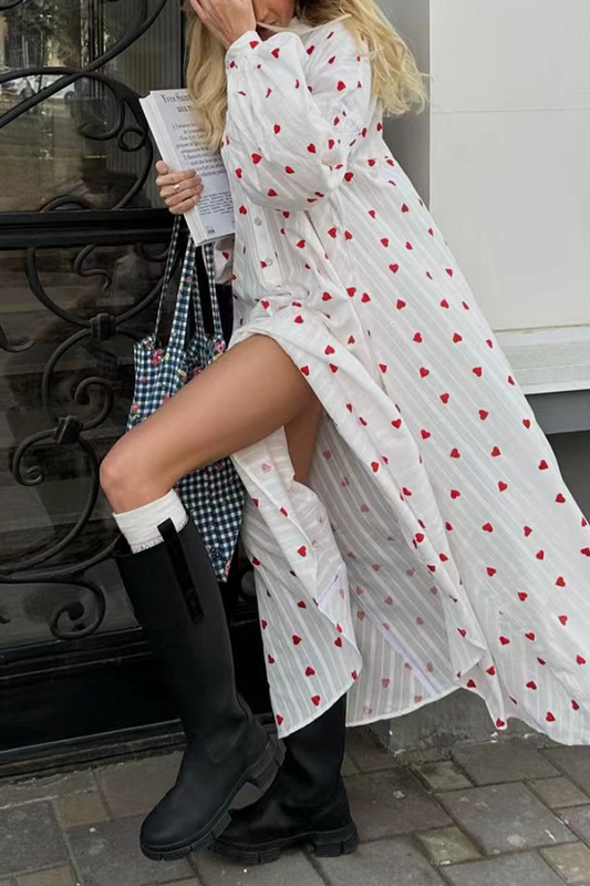 Vestidos casuales de corte A con cuello mandarín, hebilla y estampado de amor callejero