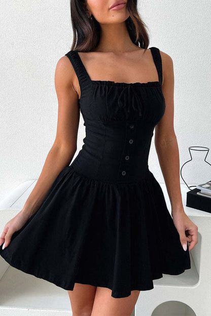 Vestidos sexis de color liso con encaje y escote cuadrado fruncido (4 colores)