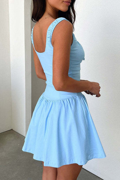 Vestidos sexis de color liso con encaje y escote cuadrado fruncido (4 colores)