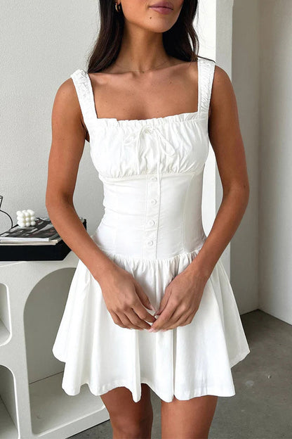 Vestidos sexis de color liso con encaje y escote cuadrado fruncido (4 colores)