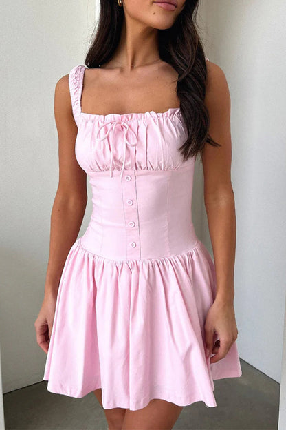Vestidos sexis de color liso con encaje y escote cuadrado fruncido (4 colores)