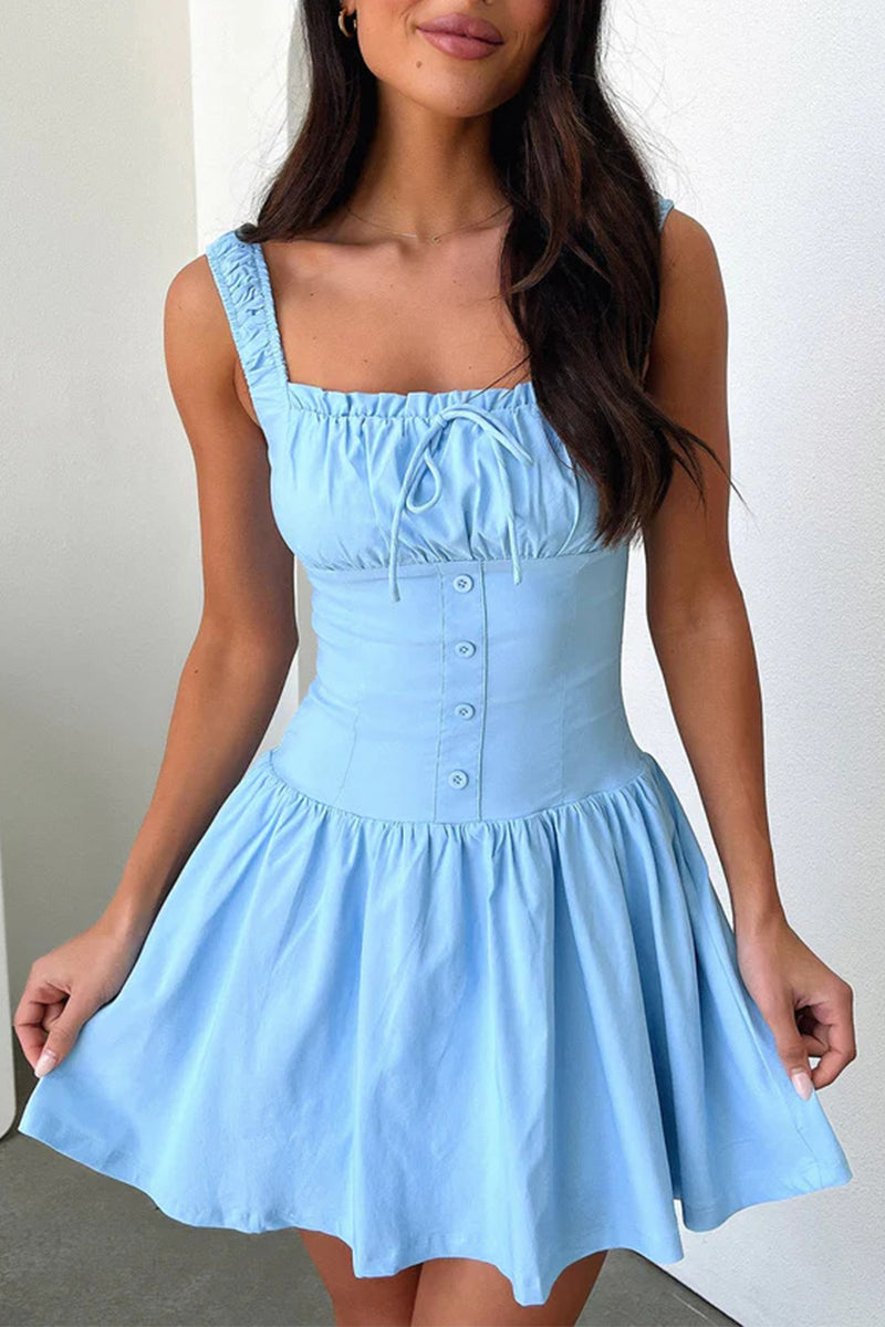 Vestidos sexis de color liso con encaje y escote cuadrado fruncido (4 colores)