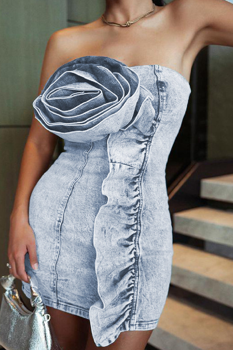 Vestidos vaqueros ajustados sin mangas, sin espalda, con flores y patchwork, sexys e informales