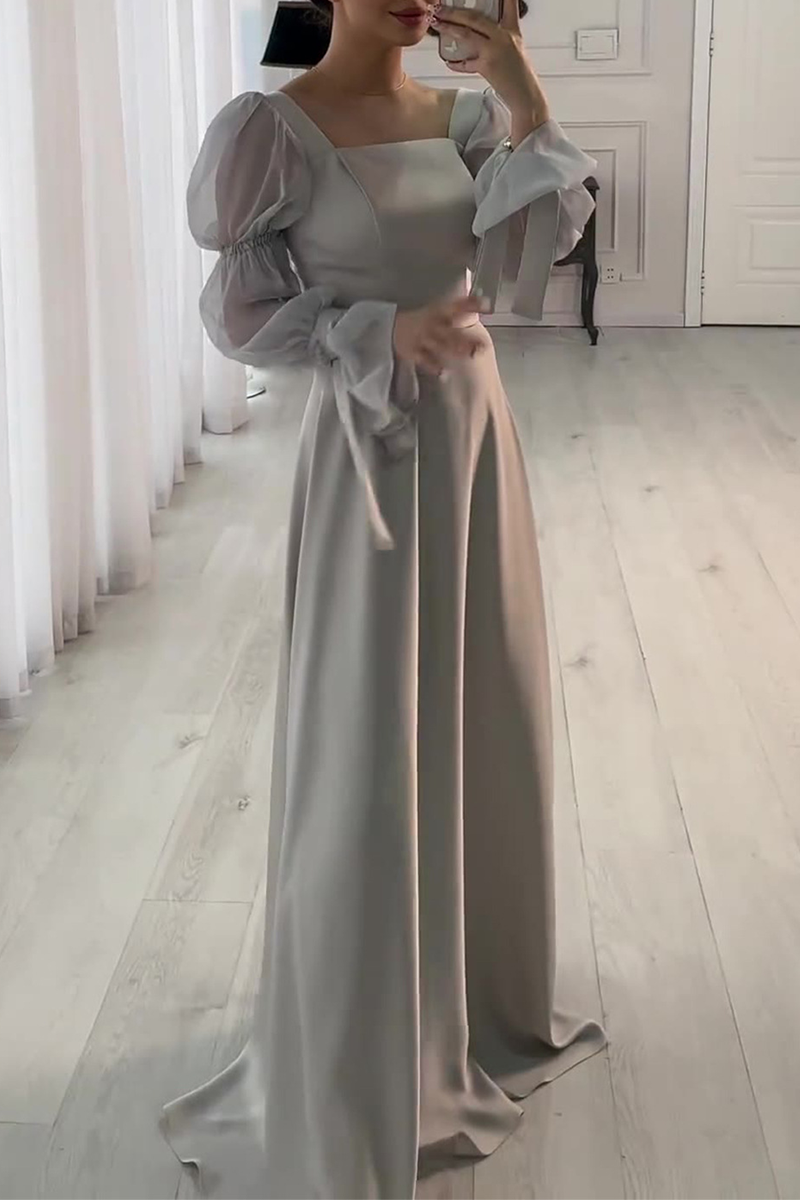Vestidos de noche elegantes de celebridades con cuello cuadrado y cordones en color liso