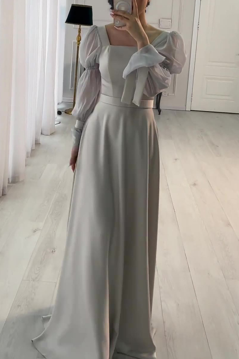Vestidos de noche elegantes de celebridades con cuello cuadrado y cordones en color liso