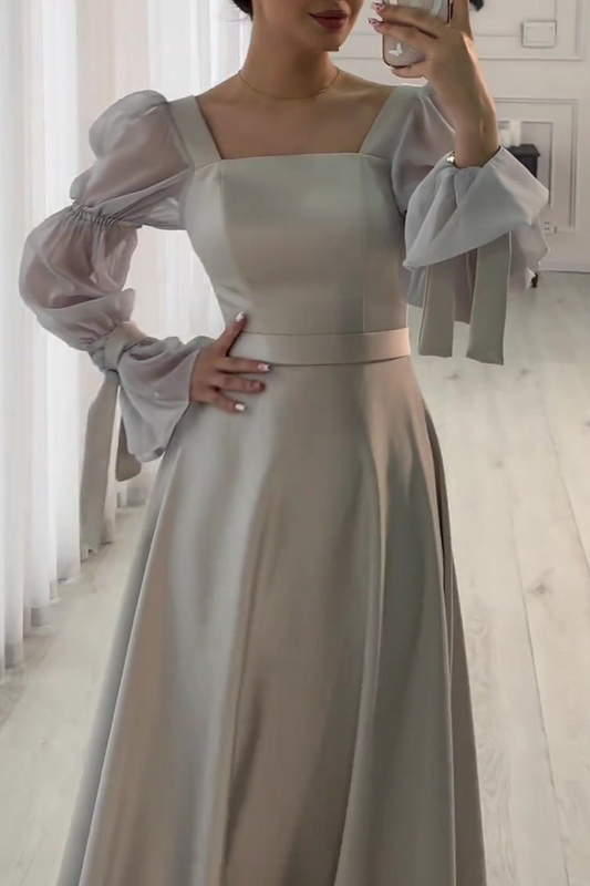 Vestidos de noche elegantes de celebridades con cuello cuadrado y cordones en color liso