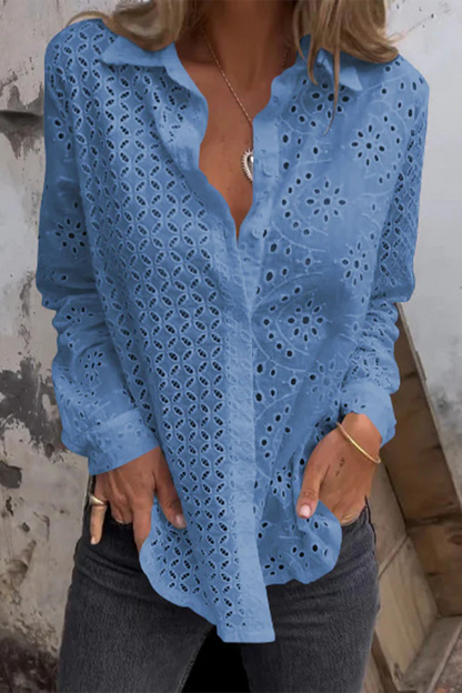 Blusas casuales de color sólido con cuello vuelto y aberturas (7 colores)
