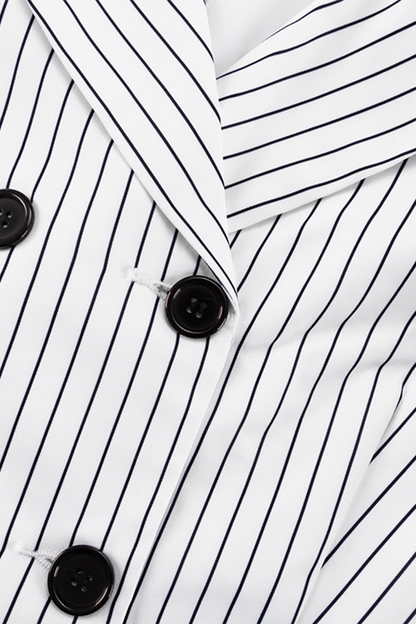 Conjunto de dos piezas de manga larga con cuello vuelto, abertura y botones con estampado de rayas elegante de calle