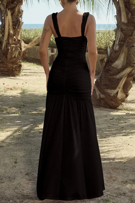 Vestidos largos sexis informales de color liso con espalda descubierta y abertura con tirantes finos fruncidos