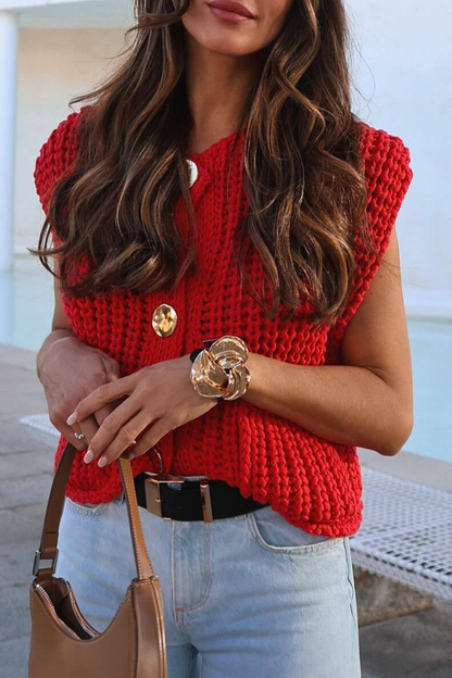 Suéteres casuales de cuello redondo con botones y bolsillos de color liso para uso diario (3 colores)