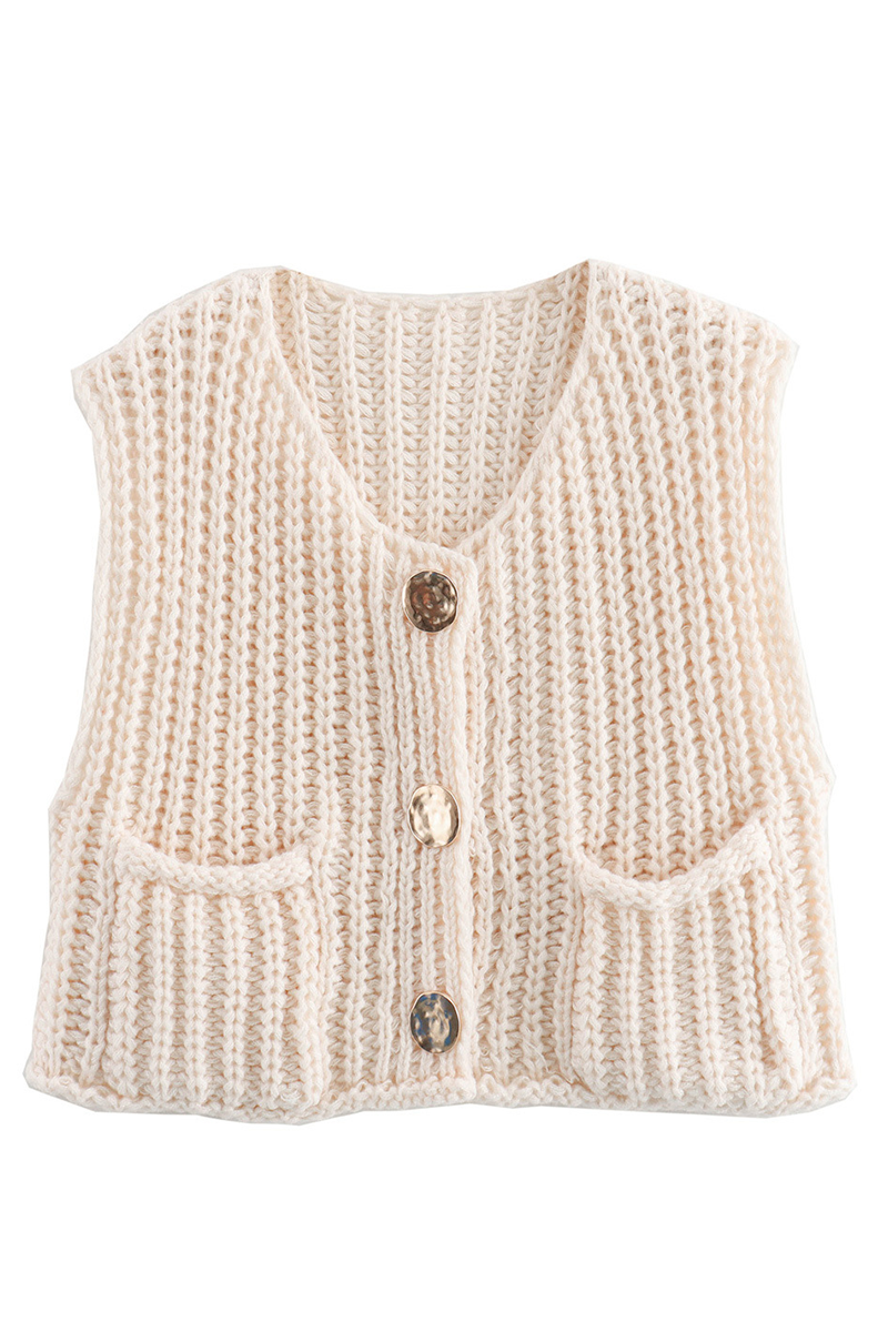 Suéteres casuales de cuello redondo con botones y bolsillos de color liso para uso diario (3 colores)