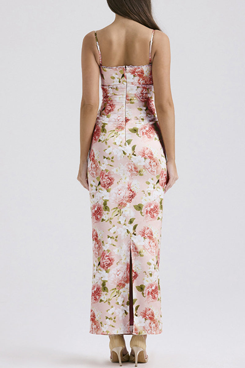 Vestidos sexis de encaje con flores y patchwork con abertura y escote en V, falda de un solo paso