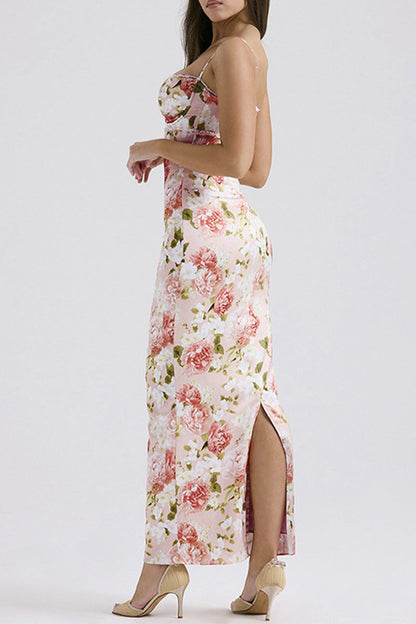 Vestidos sexis de encaje con flores y patchwork con abertura y escote en V, falda de un solo paso