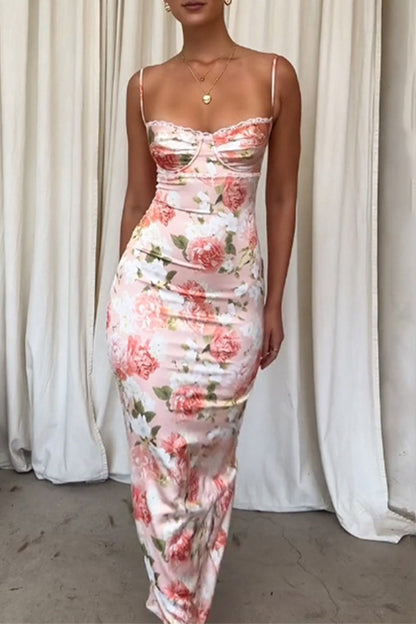 Vestidos sexis de encaje con flores y patchwork con abertura y escote en V, falda de un solo paso
