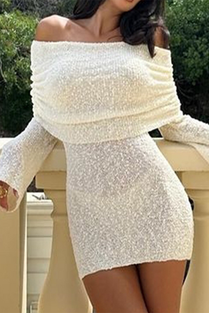 Vestido sexy de un solo paso con falda de color sólido, transparente, con aberturas y hombros descubiertos