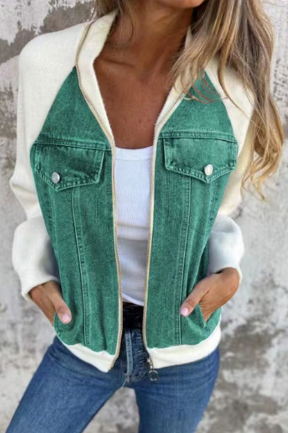 Prendas de abrigo informales de color liso con cremallera y cuello vuelto en contraste (8 colores)