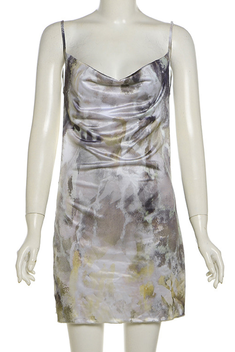 Vestidos de tirantes finos con espalda descubierta y estampado de patchwork urbano