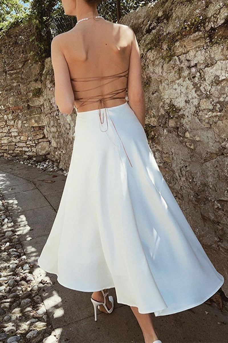 Vestidos sexys de color sólido con botones, abertura y escote en U fruncido