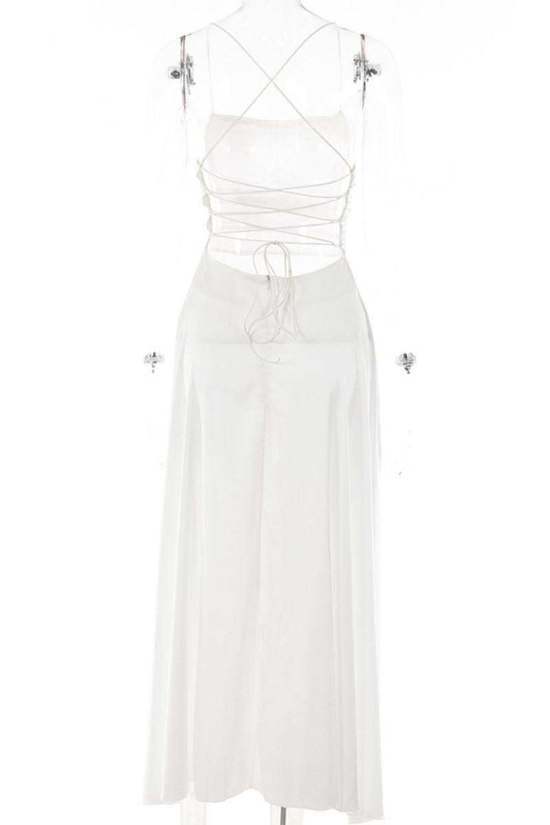 Vestidos sexys de color sólido con botones, abertura y escote en U fruncido