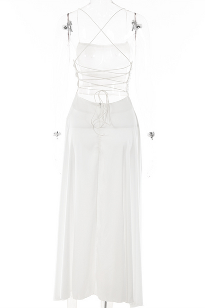Vestidos sexys de color sólido con botones, abertura y escote en U fruncido