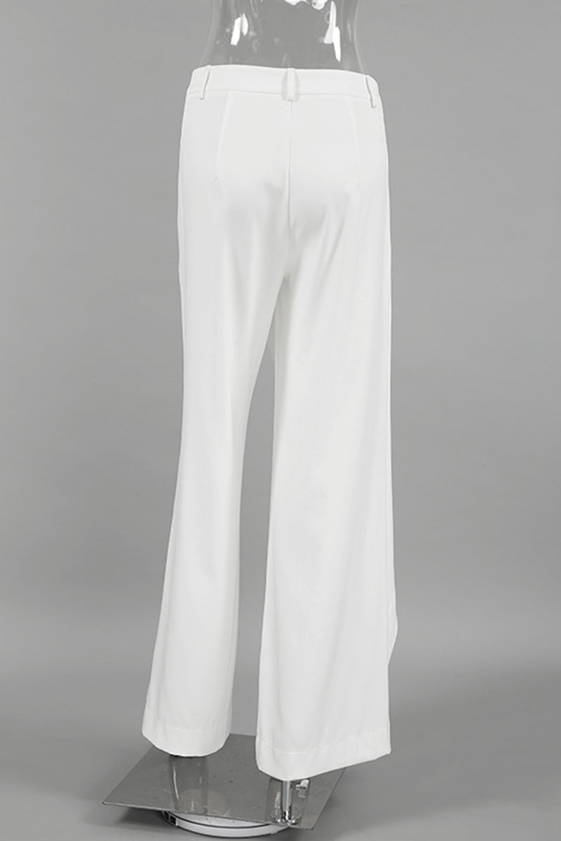 Pantalones casuales de color sólido con botones, cintura alta irregular, pierna ancha y color sólido para uso diario