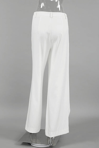 Pantalones casuales de color sólido con botones, cintura alta irregular, pierna ancha y color sólido para uso diario