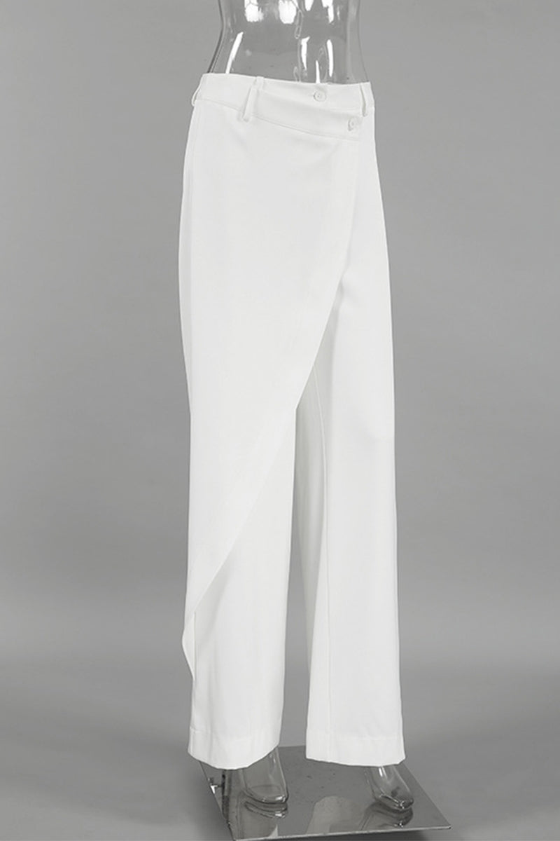 Pantalones casuales de color sólido con botones, cintura alta irregular, pierna ancha y color sólido para uso diario
