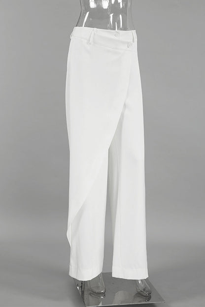 Pantalones casuales de color sólido con botones, cintura alta irregular, pierna ancha y color sólido para uso diario