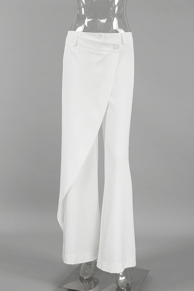 Pantalones casuales de color sólido con botones, cintura alta irregular, pierna ancha y color sólido para uso diario