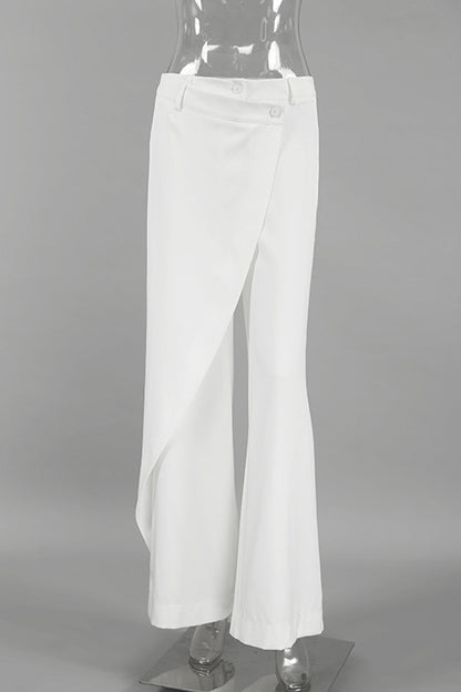 Pantalones casuales de color sólido con botones, cintura alta irregular, pierna ancha y color sólido para uso diario