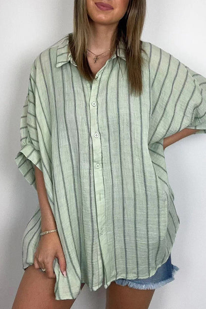 Blusas casuales de cuello vuelto con botones y rayas para uso diario (8 colores)