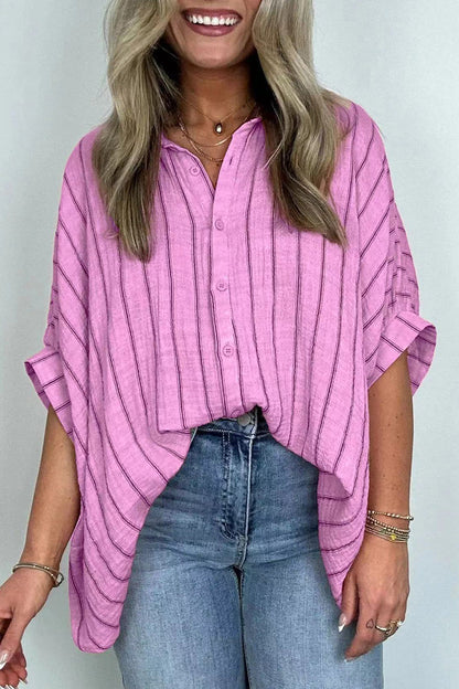 Blusas casuales de cuello vuelto con botones y rayas para uso diario (8 colores)