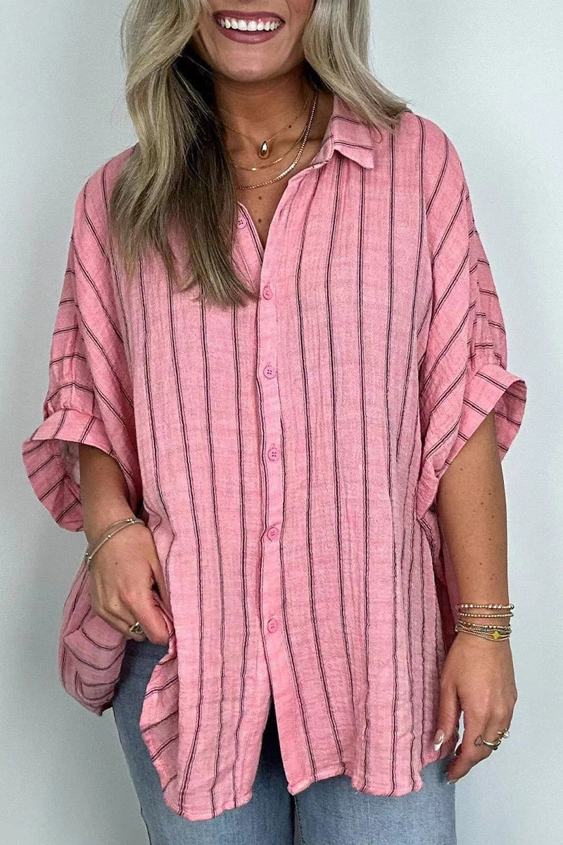 Blusas casuales de cuello vuelto con botones y rayas para uso diario (8 colores)