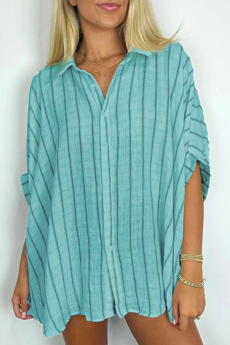 Blusas casuales de cuello vuelto con botones y rayas para uso diario (8 colores)