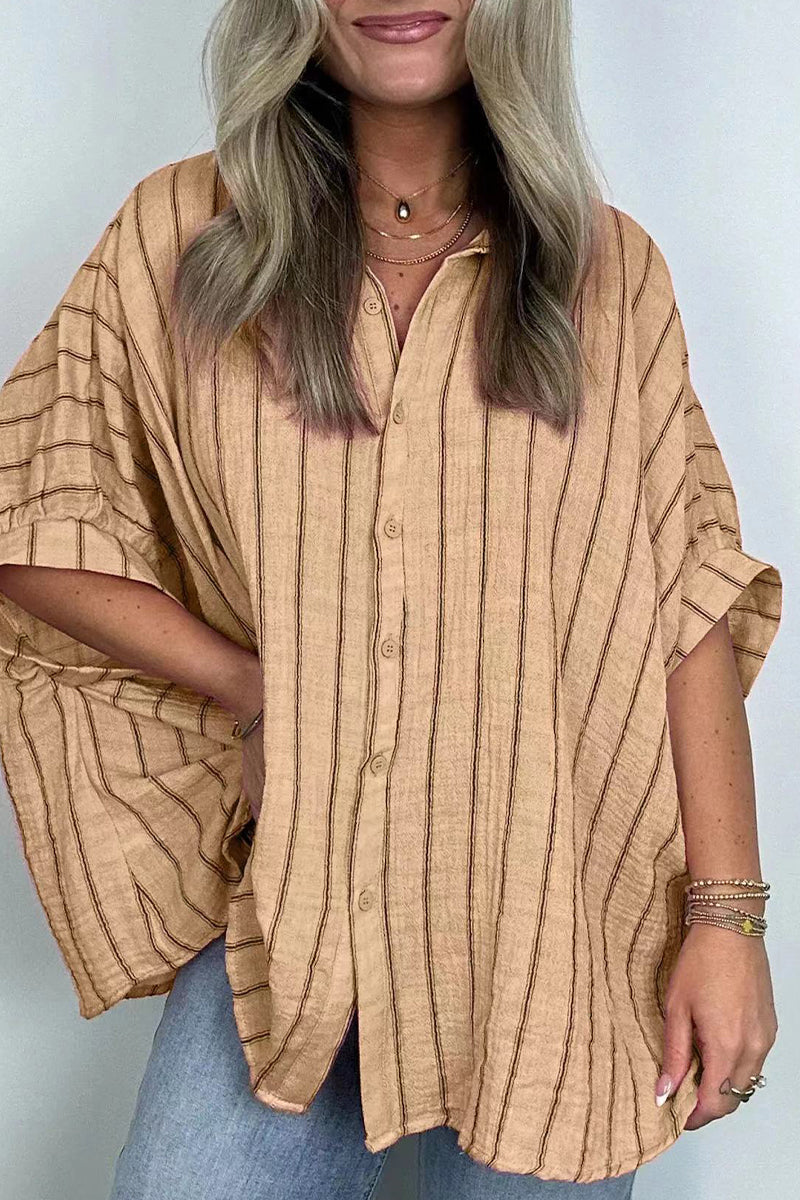 Blusas casuales de cuello vuelto con botones y rayas para uso diario (8 colores)