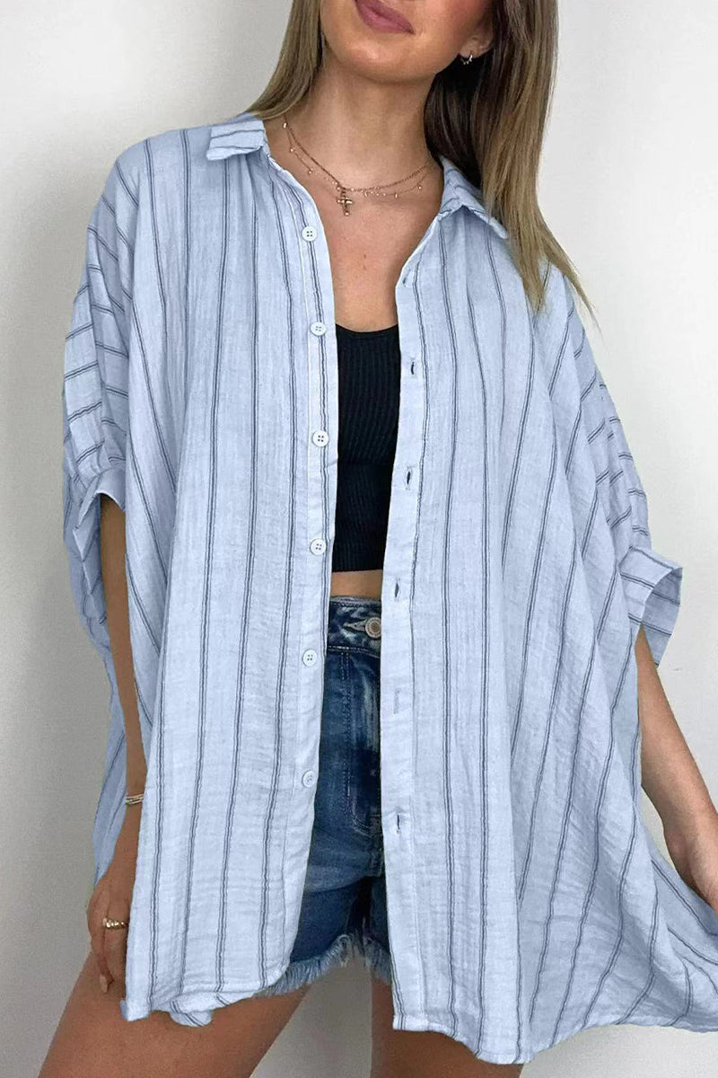 Blusas casuales de cuello vuelto con botones y rayas para uso diario (8 colores)