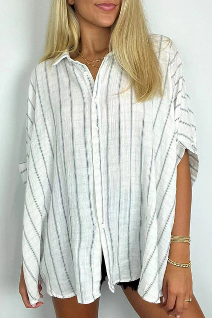 Blusas casuales de cuello vuelto con botones y rayas para uso diario (8 colores)