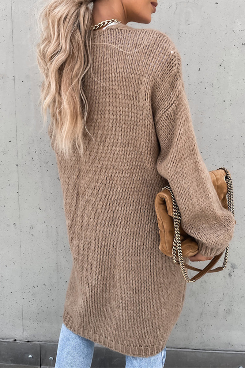 Cárdigan informal de tejido liso con cuello tipo cárdigan (3 colores) para uso diario